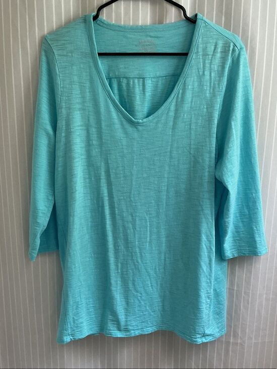 Chico's Tops - Chico's Size 2 (Size 12) Aqua V-Neck Long Sleeve Tee